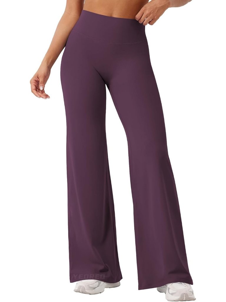 Women's Purple Nylon Straight Workout High Waist Buttery Eddiy Leggings Pants